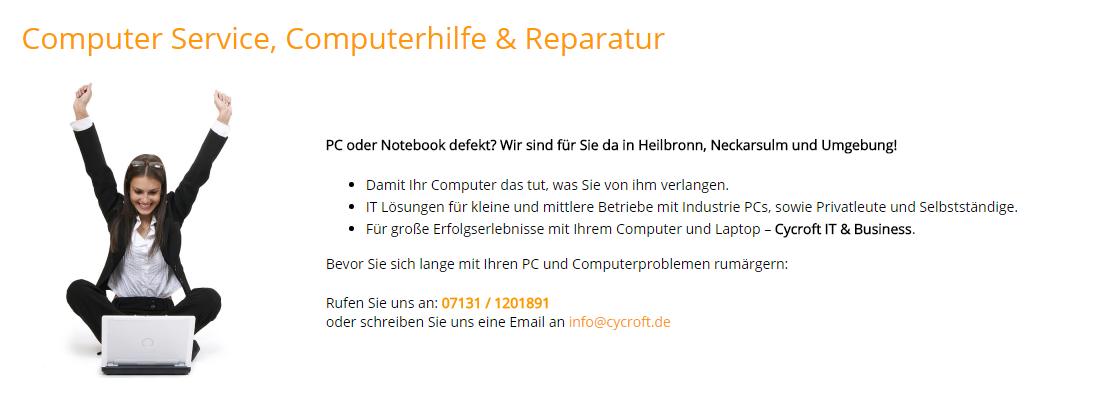 PC Service Neidenstein - CYCROFT.de: Werbeagentur, IT Systemhaus, Internet Marketing, Suchmaschinenoptimierung, Webdesign, Laptop Reparatur, Sicherheitstechnik